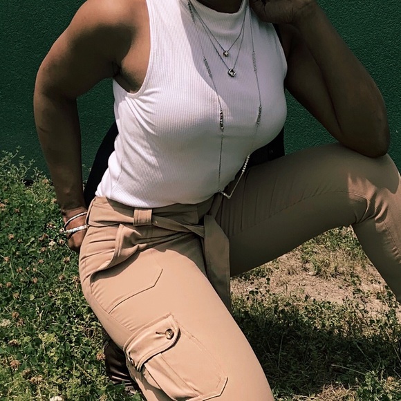 Khaki cargo joggers with tie waist- trouser - Picture 2 of 2